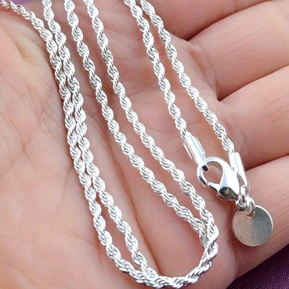 925 Silver Plated Necklace Twisted Rope Christmas Birthday Anniversary Gift NEW!